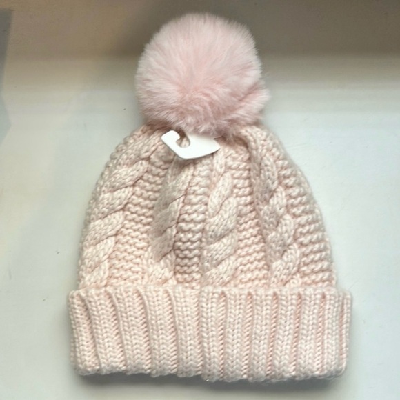 New Michael Kors Hat Women’s Pink Lined Cable Knit Cuffed Beanie Pom Hat Casual - Picture 3 of 13